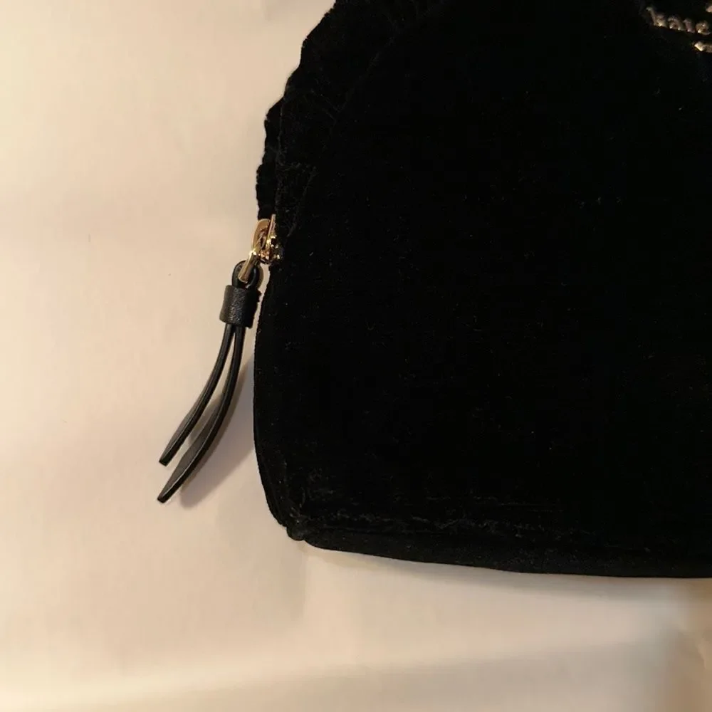 kate spade Black Velvet Ruffle Gold Tone Briar Lane Cosmetic Bag